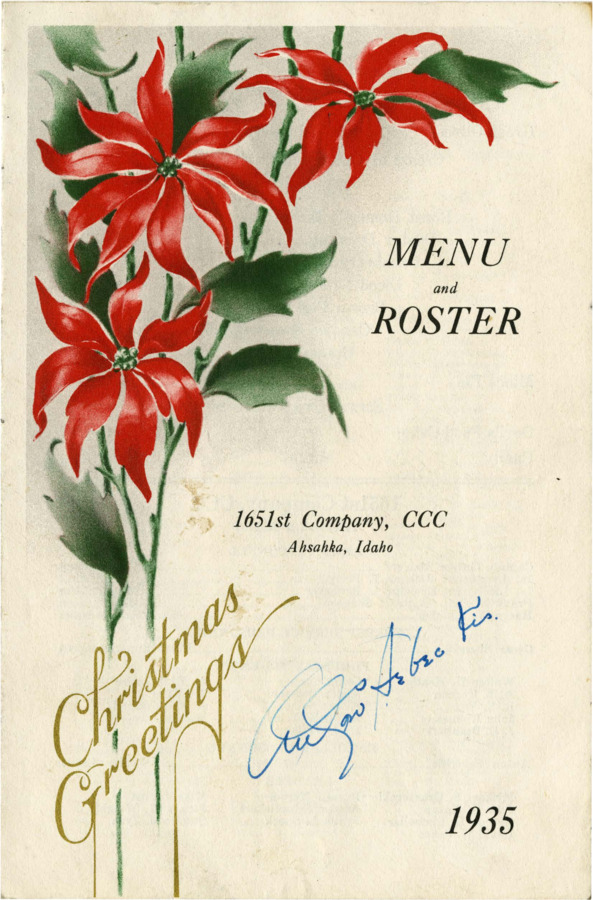 The 1651st Company's 1935 Christmas menu and roster of enrollees.