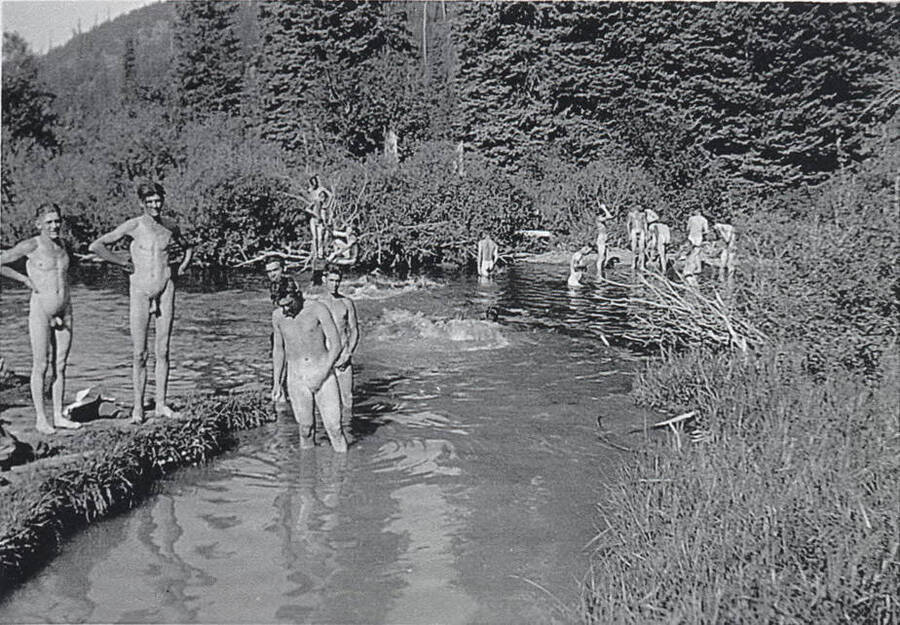 CCC enrollees at swimming hole at Camp Magee.