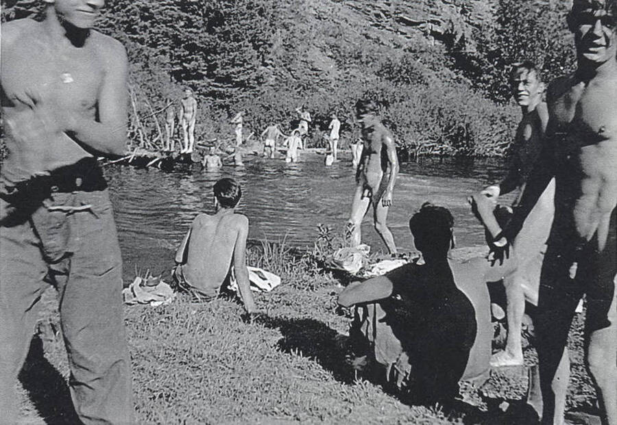 CCC enrollees at swimming hole at Camp Magee.