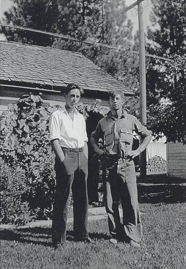 Kenneth Preston, after returning home from CCC Camp F-134, and Lawrence Nisson. Subjects appear as listed, left to right: Nisson, Lawrence; Preston, Kenneth.