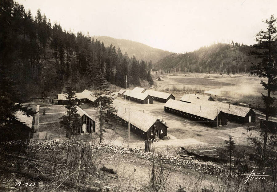 View of Cataldo CCC Camp and the surrounding valley.