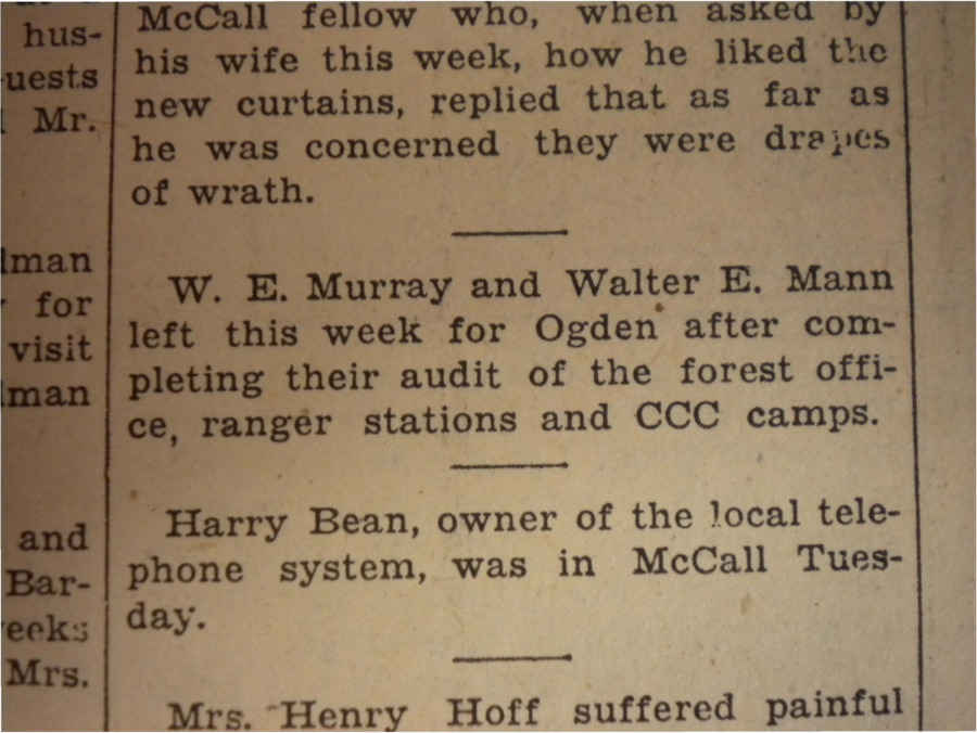 Personal about W.E. Murray and Walter E. Mann leaving Payette for Ogden after the completion of their audits of the forest office, ranger stations and CCC camps.