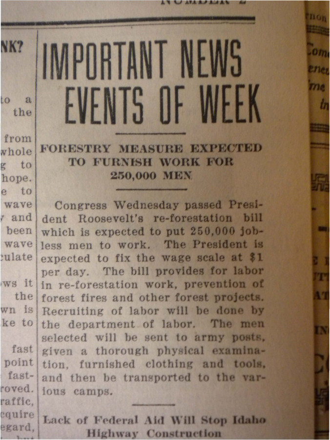 Short news clipping about President Roosevelt's re-forestation bill, which he predicted would employ 250,000 men.