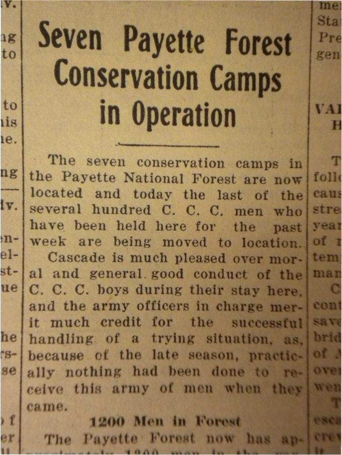Short article about the completion and beginning of operation for the seven CCC camps in the Payette National Forest.