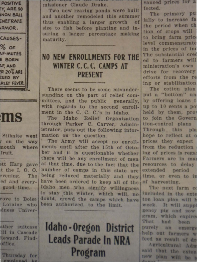 Short piece explaining that the Army will not accept enrollments after Oct. 15 for winter CCC camps because of the falling number of camps.