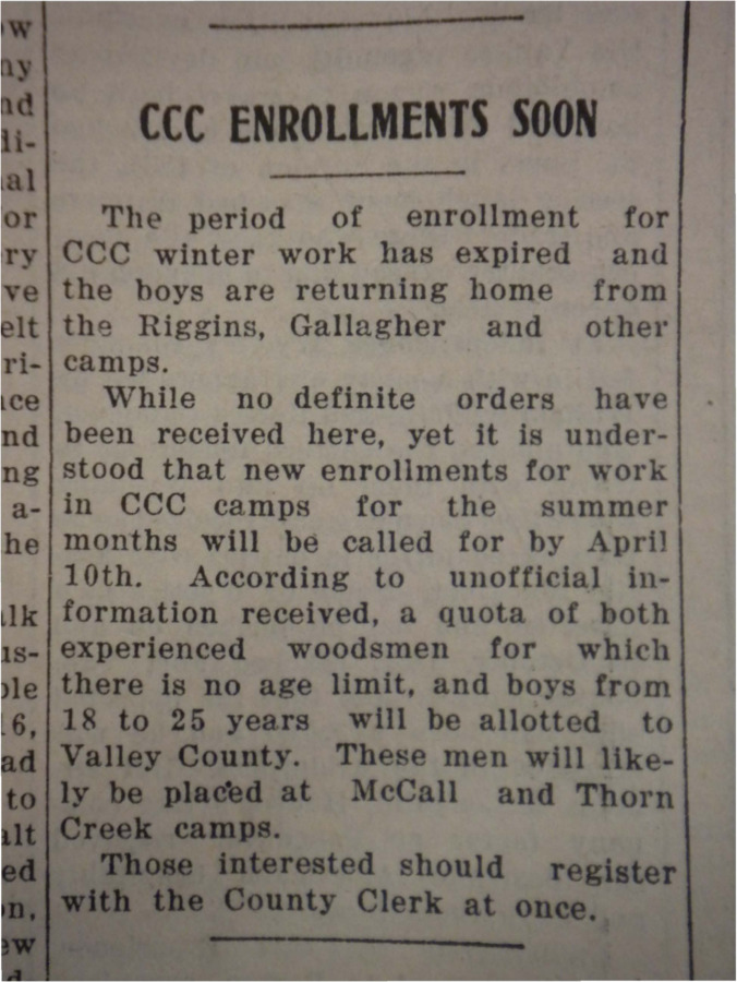 Column explaining that winter CCC work has now ended and enrollees are returning home.