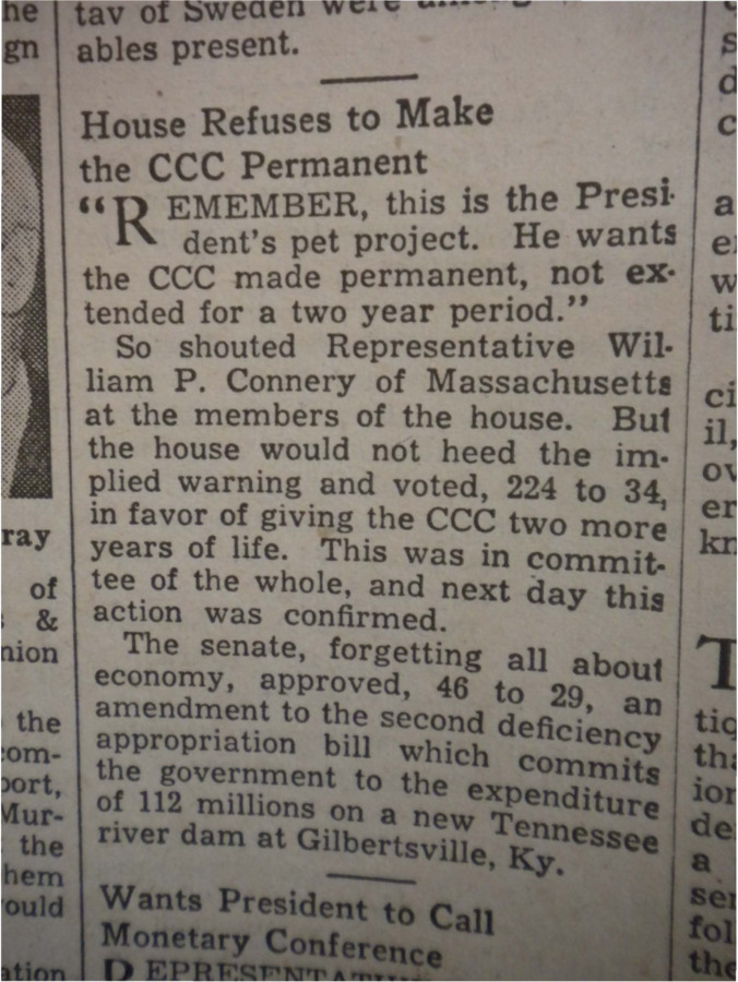 Short column about the House of Representative's decision to give the CCC just two more years of life.