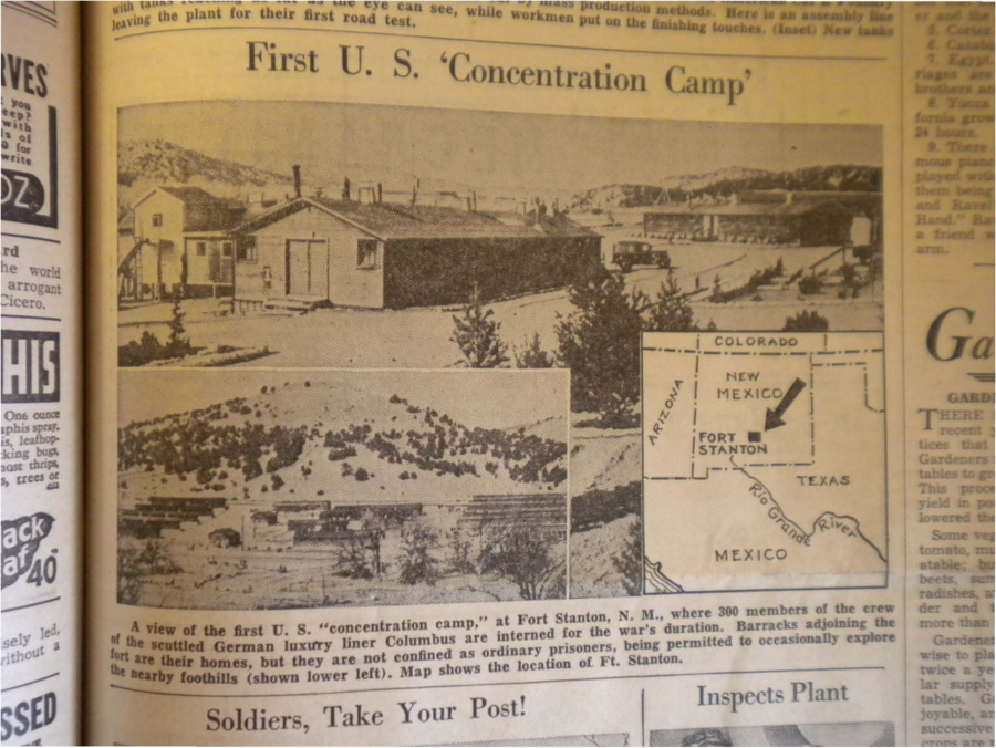 Picture with accompanying description about America's first internment camp, where nearly 300 members of the German ship 'Columbus' will be housed for the duration of the war.