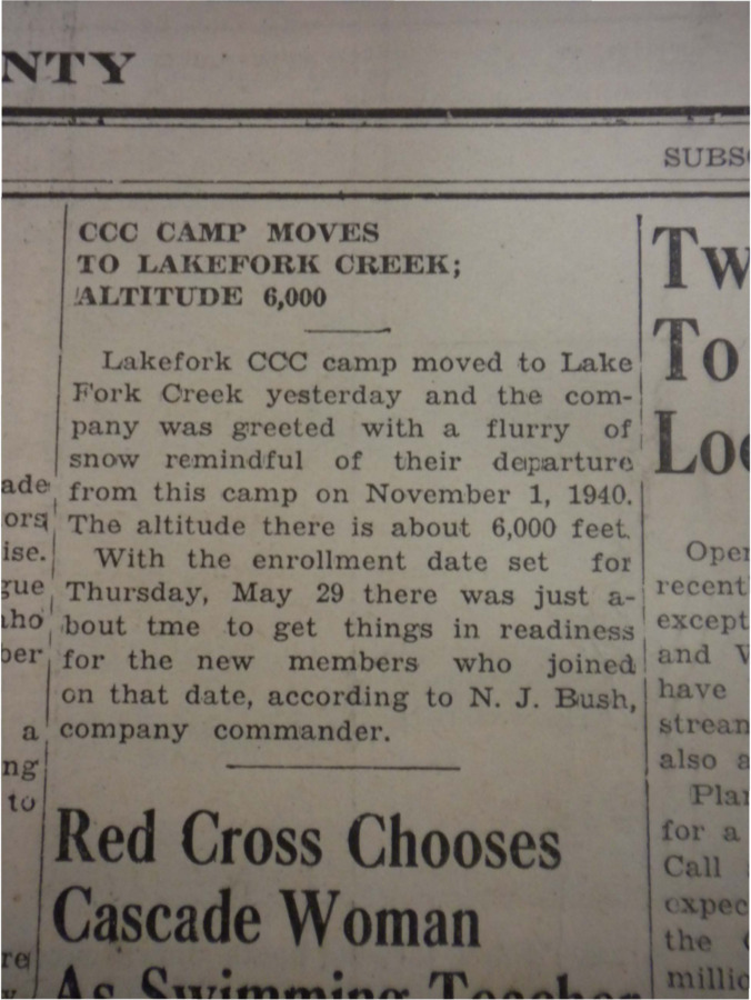 Short piece about Lakefork CCC camp's move to Lake Fork Creek.