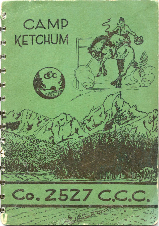 Camp Ketchum memory book for the summer of 1940. The book contains photos of the camp's personnel, including forest service members, kitchen staff, and members of the company. It also has information on the history of the company, the work project, and the camp's baseball team. Towards the end there are autograph pages where other members of the company signed their name, wrote their address, and wrote some remarks.