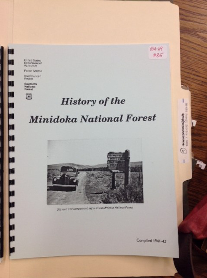 Cover and 7 pages related to the CCC in history of the Minidoka National Forest compiled 1941-42.