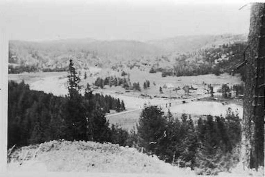 Looking across Payette River down on Smith Ferry. Camp Smith Ferry, 1939.