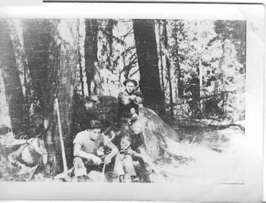 Enrollees taking a break while on fire duty. Camp Smith Ferry, 1939.