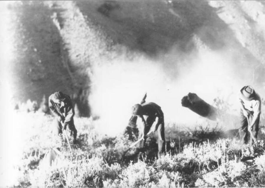 Trenching a fire on Deer Creek, Sawtooth National Forest