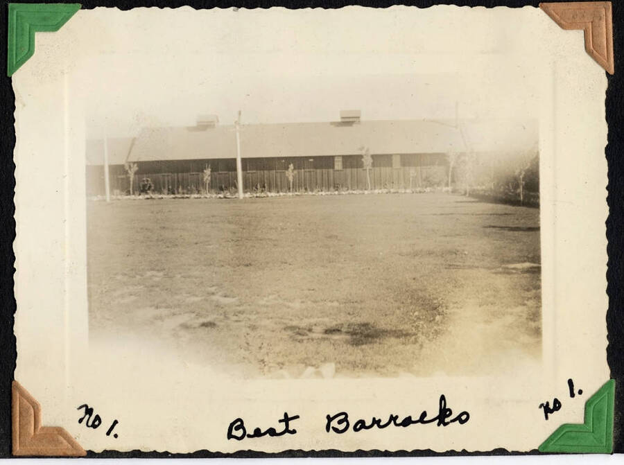 Barracks No. 1, SCS-1, Moscow, Idaho. From the Paul Saft photographic album, SCS-1, C-1503, 1938-39, depicting camp life, taken mostly in the Moscow, Lewiston, Robinson Lake area, 1938-39