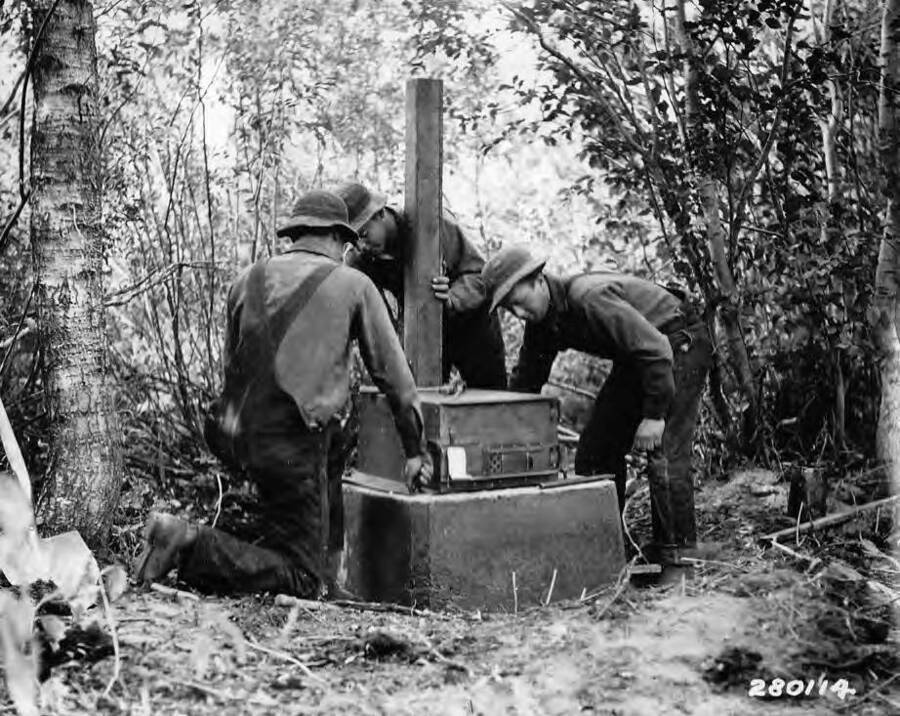 CCC men installing campground stoves at Wood River Campground, from Camp Ketchum, Sawtooth National Forest, Idaho.