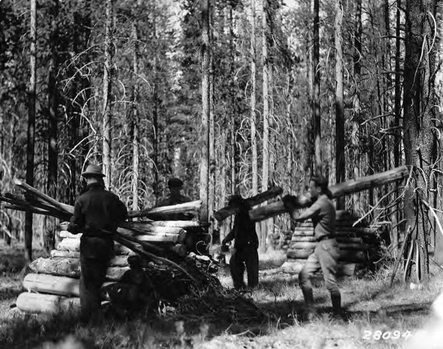 Roadside cleanup by CCC men from F-94, in Targhee National Forest near Osborne Springs and Ashton, Idaho.
