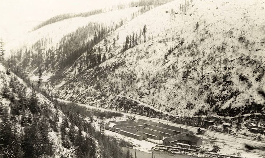 View of a CCC Camp near Avery, Idaho in winter. Back of photo reads: 'Avery'.