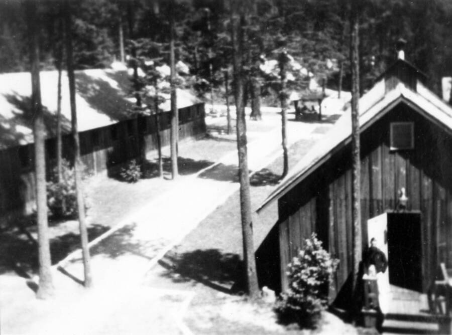 A view of Camp Heyburn trees and buildings.