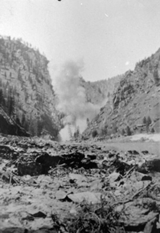 Dynamite blasting for a road near Salmon, Idaho.