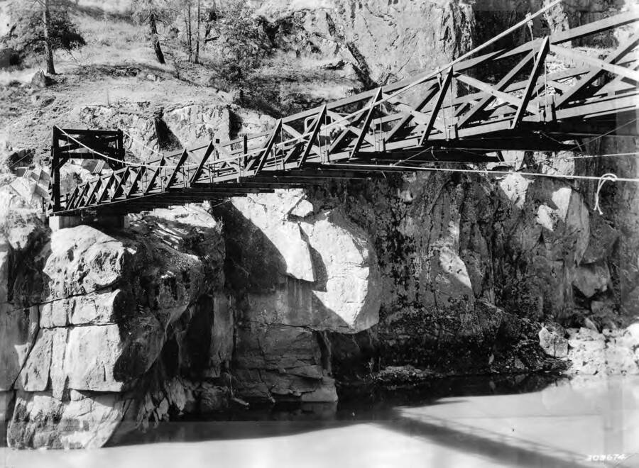 Manning Crevice Suspension Bridge, built on the Salmon River Road Project by CCC men.