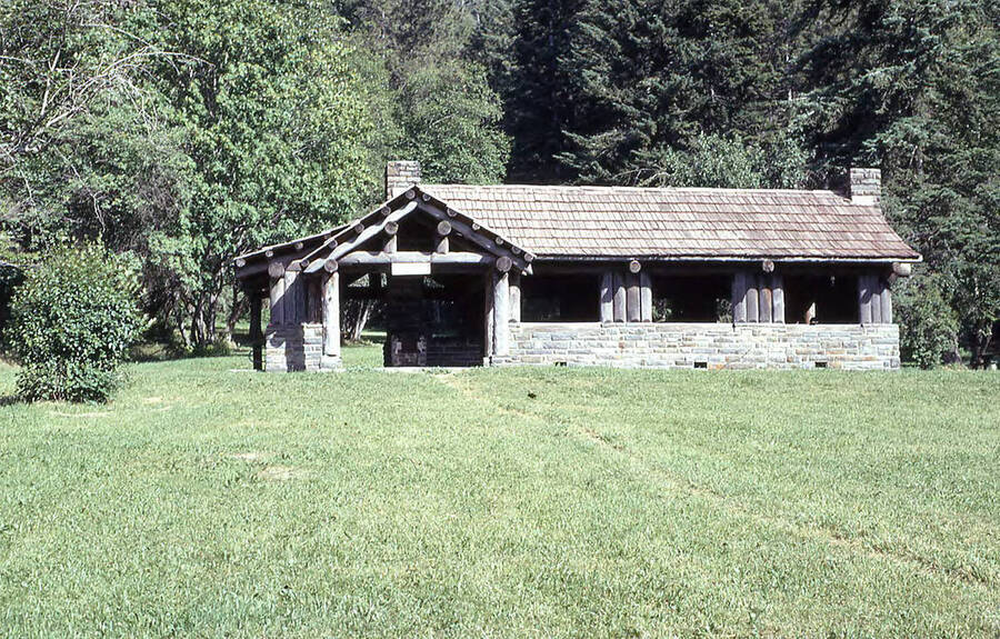 A view of the Chatcolet Shelter built by the CCC stationed at Heyburn State Park in the 1930s.
