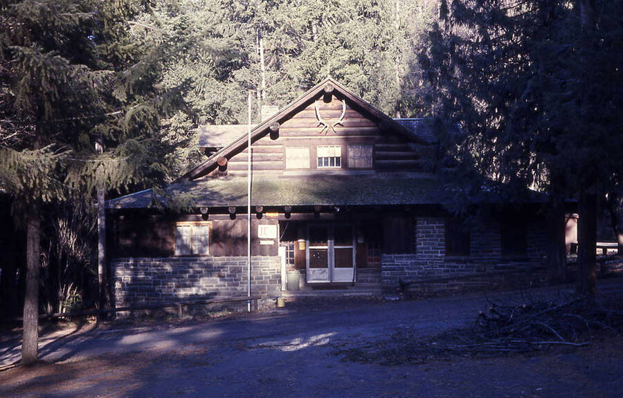 A view of a lodge built by the CCC at Heyburn State Park in the 1980s.