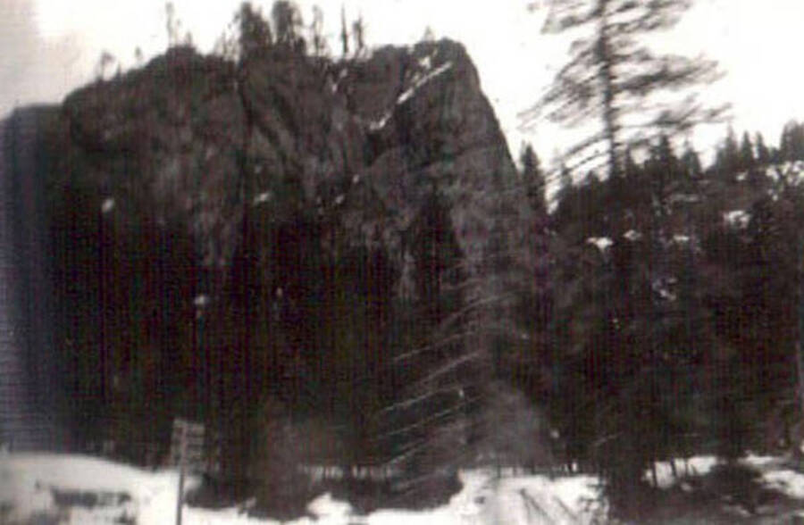 Photo of a large rock face in the Cascade Mountains. Writing under the photo reads: 'Cascade Mt'.