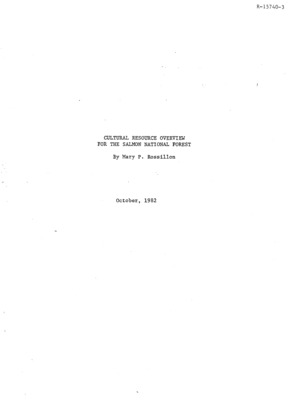 The first sentence of the introduction reads: 'This overview of cultural resources has been written to address both  management and research needs on the Salmon National Forest.' This research also studied the location of the historical sites within the National Forest, including some CCC camps. But the report mostly focuses on the flora , fauna, climate and natural resources of the forest, as well as the history of how humans have used those resources. There is also a conclusion drawn about how best to protect those resources in the future.