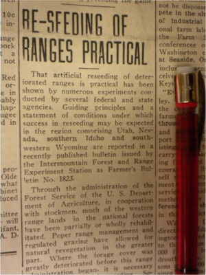 Article about the practicality of reseeding grazing ranges to conserve condition.