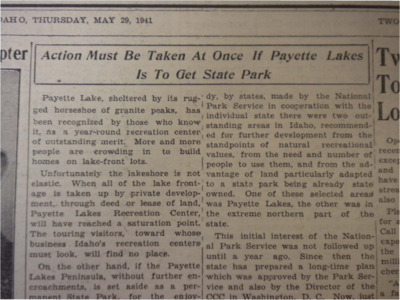 Story urging the state to preserve the beauty and tourism benefits of Payette Lakes by reducing private lot purchases.