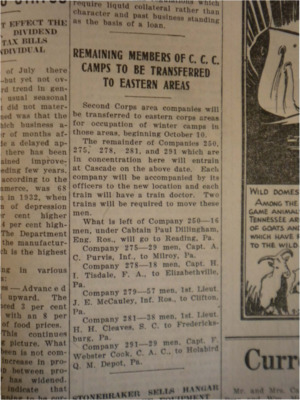 Short article about the transportation of Co. 250, 275, 278, 279, 281 and 291 to Eastern areas due to low enrollment numbers.