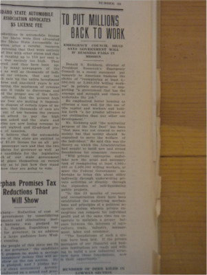 Column about the director of Roosevelt's Emergency Council, Donald R. Richberg's recent speech, in which he said the government will look to employ four or five million people.