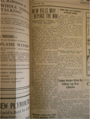 Article about the potential replacement of the NRA with the Guffey Coal Bill, which would compel all material suppliers to conform to rates of pay.