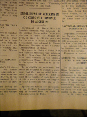 Announcement stating that veteran enrollment in the CCC will continue until August 20 because of the unmet quota.