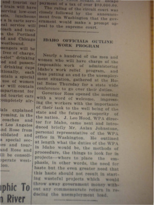 Report on a conference held in Boise, in which Governor Ross explained the importance of the work programs to the individuals responsible for administering these programs.