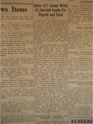 Informative column about Idaho's yearly expenditure to keep the 79 CCC camps running.