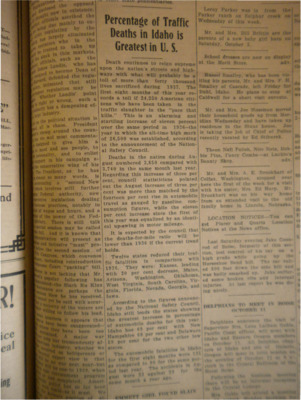 Article about frequent deaths on Idaho's highways, a toll that will probably take nearly 200 lives.