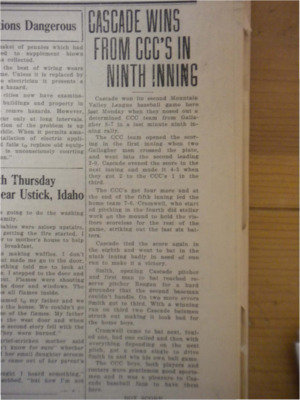Recap of the baseball game between Cascade and CCC camp Gallagher, in which Cascade edged out the enrollees in the ninth inning.