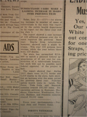 Column about the increase of tuberculosis cases in Idaho to 139 afflicted.