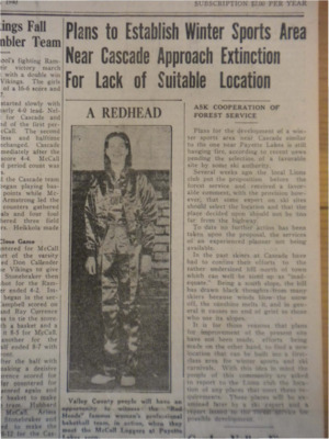 Article about the delay in construction of a recreational sports area near Cascade.