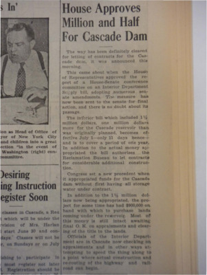 Article affirming the inevitable passing of a measure that will finalize appropriations for the Cascade Dam.