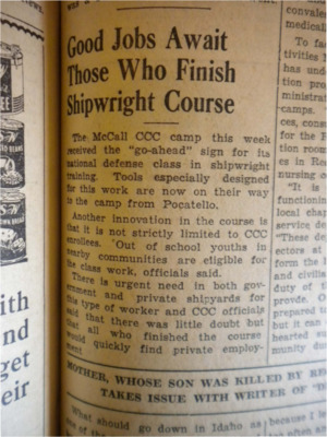 Announcement that the McCall CCC camp will host a ship-building course in which anyone who is interested can attend.