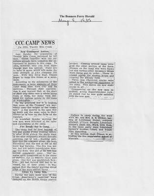 CCC Camp News, Co. 1285, Twenty Mile Creek,' May 9, 1935
