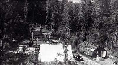 Tent frames without cloth walls.