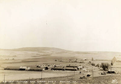 View of Moscow CCC Camp, SCS-1. Writing on the photo reads: 'Moscow CCC Camp SCS-1 Moscow, Idaho. Leo's Studio'.