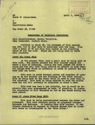 A variety of inspection reports and correspondence, regarding those reports, from 1936 through 1938 for Big Creek #2 CCC Camp, F-132.