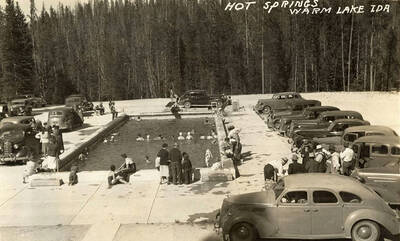 Hot springs swimming pool at Warm Lake. Writing on the photo reads: 'Hot Springs Warm Lake IDA'.