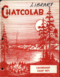 Camp Packet for Chatcolab Northwest Leadership lab that contains program planning, activities, stories, and menus/recipes. Only bound materials have been scanned; this digital collection does not contain any associated ephemera from the donors notebook.