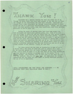 Camp Packet for Chatcolab Northwest Leadership lab that contains program planning, activities, stories, and menus/recipes. Only bound materials have been scanned; this digital collection does not contain any associated ephemera from the donors notebook.